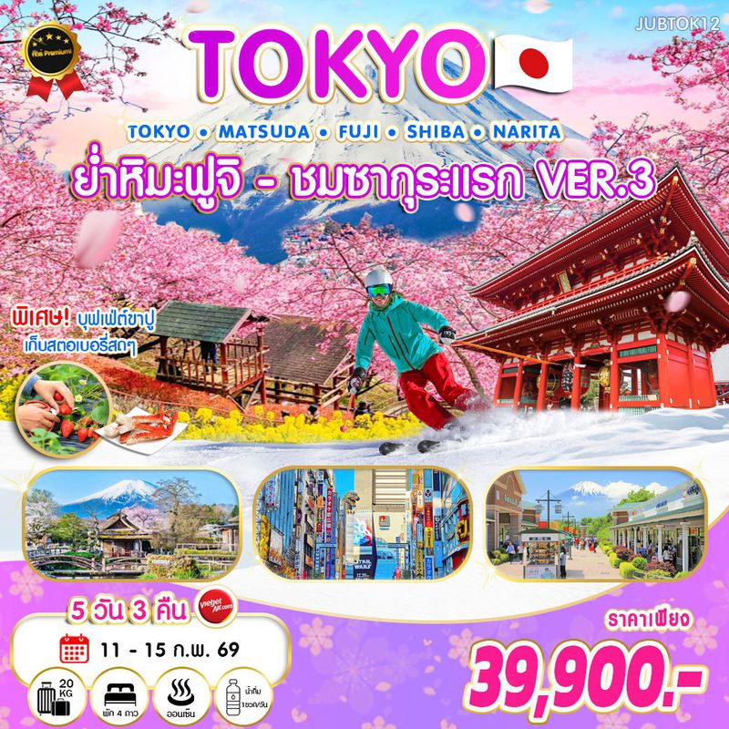 ทัวร์ญี่ปุ่น โตเกียว ย่ำหิมะ-ชมซากุระแรก VER.3 5 วัน 3 คืน VZ
