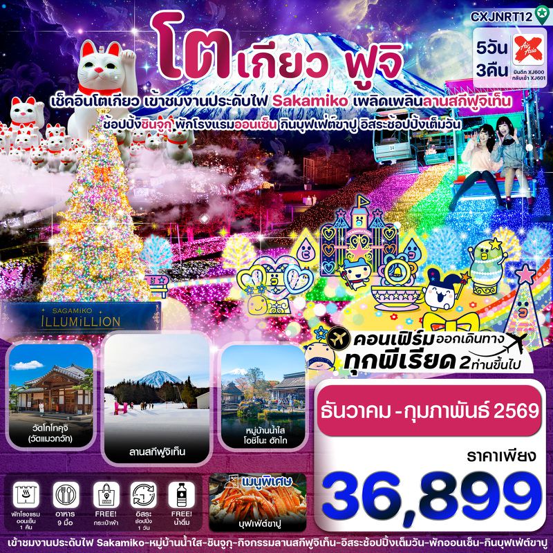 ทัวร์ญี่ปุ่น โตเกียว ฟูจิ งานประดับไฟซากามิโกะ 5วัน3คืน อิสระช้อปปิ้งเต็มวัน