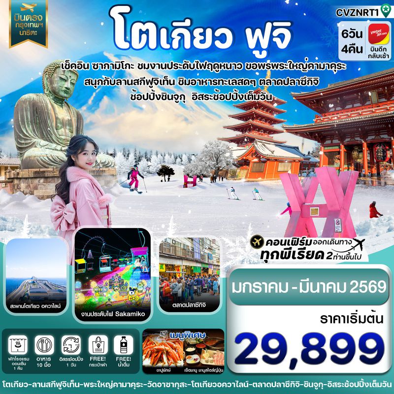 ทัวร์ญี่ปุ่น โตเกียว ฟูจิ งานประดับไฟ อิสระช้อปปิ้ง 1 วันเต็ม 6วัน 4คืน 