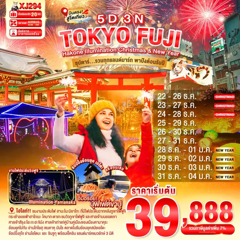 ทัวร์ญี่ปุ่น TOKYO HAKONE FUJI ILlUMINATION Christmas & New Year 5 วัน 3 คืน ซุปตาร์...รวมทุกแลนด์มาร์ก ความปังต้อนรับปีใหม่