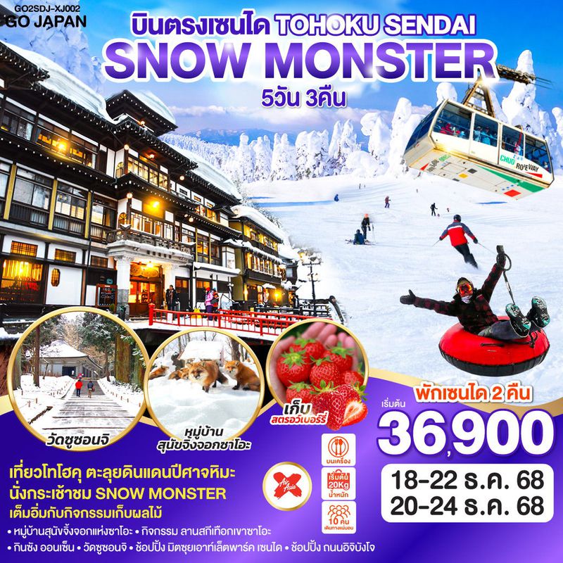 ทัวร์ญี่ปุ่น บินตรง TOHOKU SENDAI SNOW MONSTER โทโฮคุ เซนได สโนว์ มอนสเตอร์ 5 วัน 3 คืน
