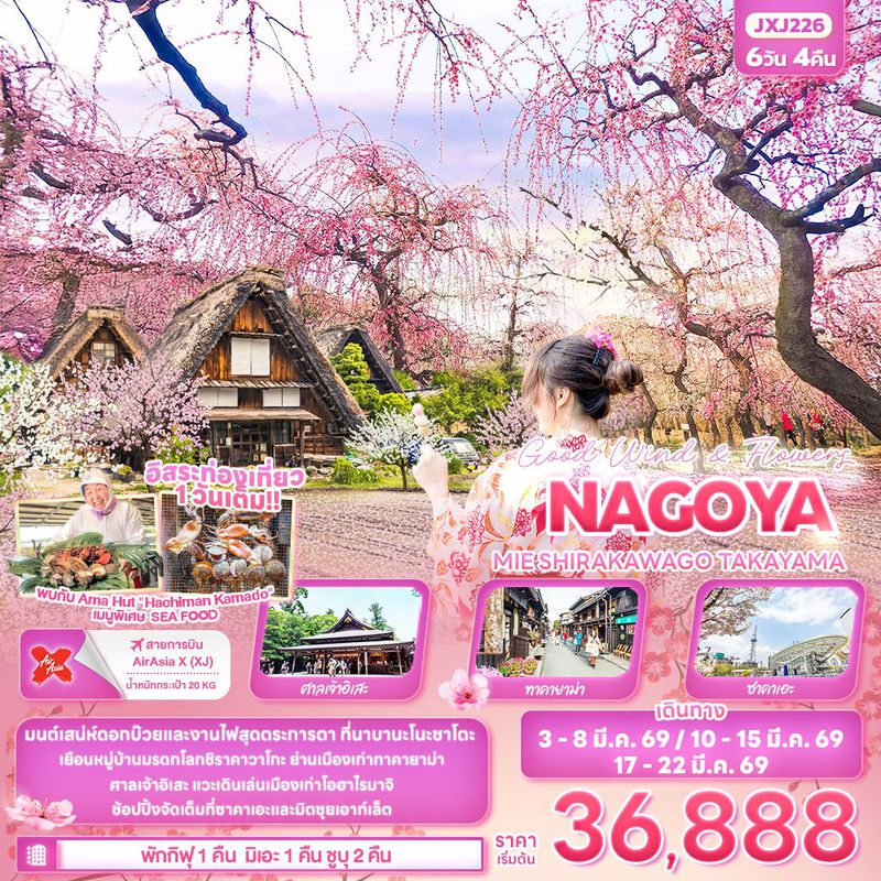 ทัวร์ญี่ปุ่น Good wind & flowers NAGOYA MIE SHIRAKAWAGO TAKAYAMA 6 วัน 4 คืน