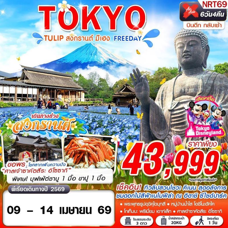 ทัวร์ญี่ปุ่น TOKYO TULIP สงกรานต์ มีเฮง (FREEDAY) บินดึกกลับเช้า APR 6 วัน 4 คืน