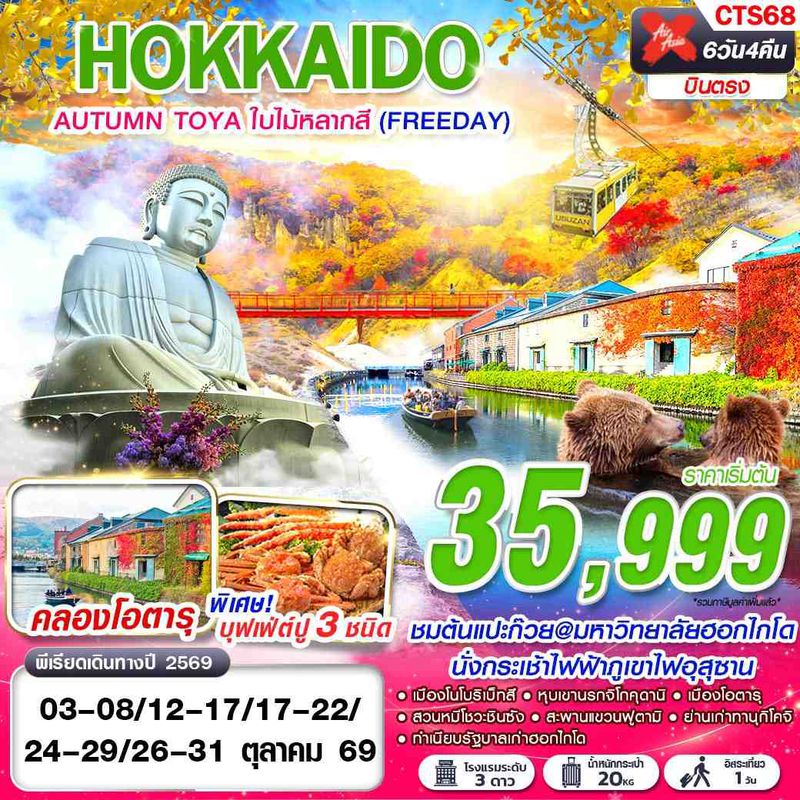 ทัวร์ญี่ปุ่น HOKKAIDO AUTUMN TOYA ใบไม้หลากสี (FREEDAY) OCT 6 วัน 4 คืน