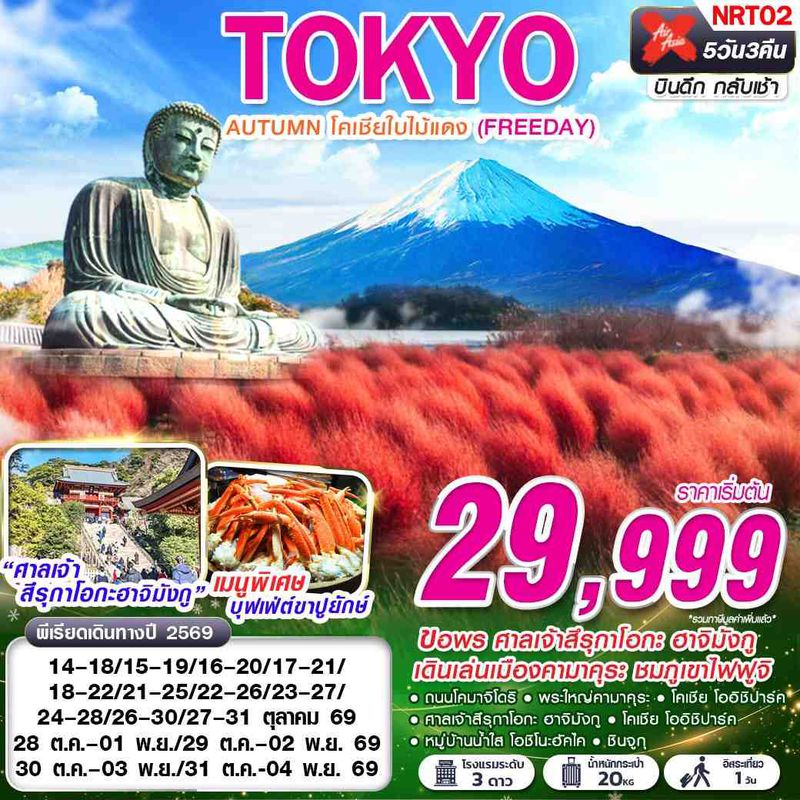 ทัวร์ญี่ปุ่น TOKYO AUTUMN โคเชียใบไม้แดง (ฟรีเดย์) 5 วัน 3 คืน