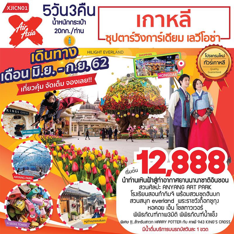 ทัวร์ต่างประเทศ เกาหลี สวนสนุกเอเวอร์แลนด์ ซุปตาร์ วิงการ์เดียม เลวีโอซ่า 5 วัน 3 คืน